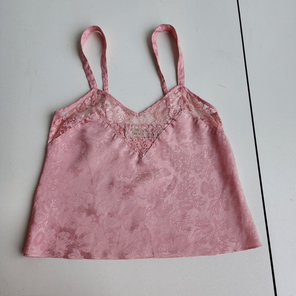VTG Victorias Secret Pink Jacquard Cami Top Satin Gold Label Strappy Sz P XS - Picture 8 of 11